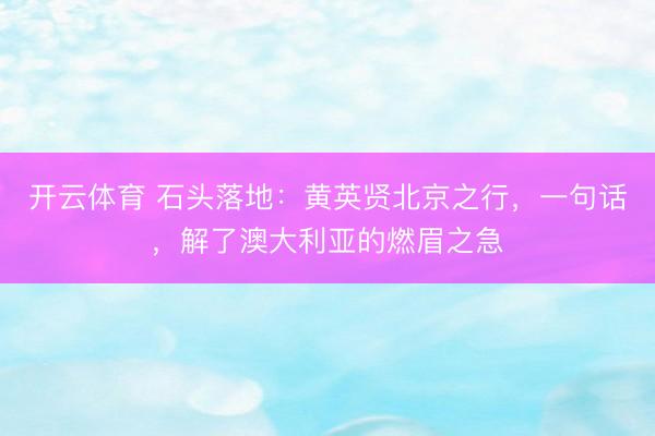 开云体育 石头落地：黄英贤北京之行，一句话，解了澳大利亚的燃眉之急
