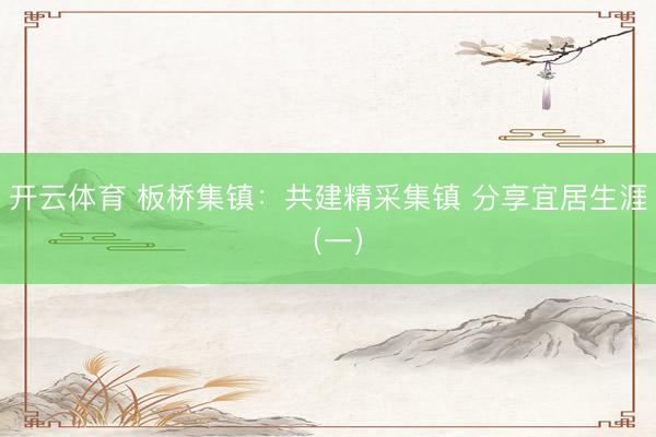 开云体育 板桥集镇：共建精采集镇 分享宜居生涯（一）